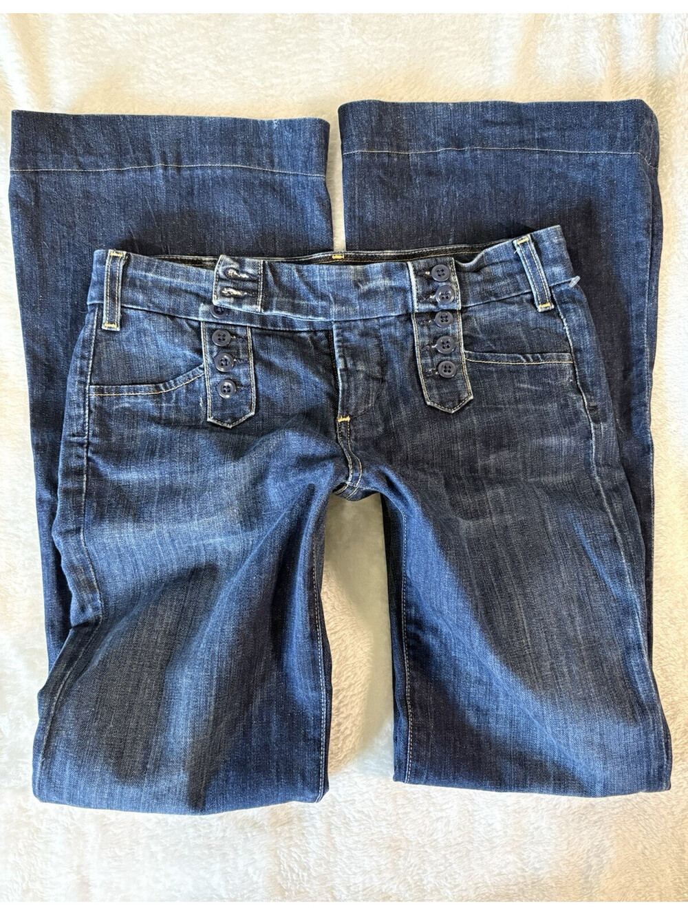Y2K Women's Bootcut Dark Wash Blue Denim Jeans Cotton Mid Rise